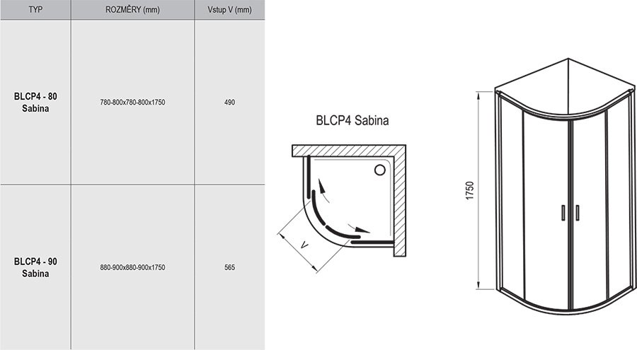 Półokrągła kabina prysznicowa obniżona Blix BLCP4 Sabina
