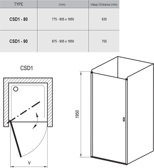 Drzwi prysznicowe Chrome CSD1