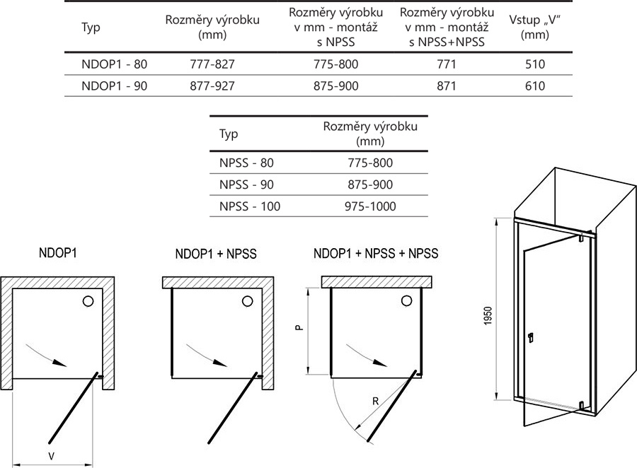 Drzwi prysznicowe obrotowe Nexty NDOP1